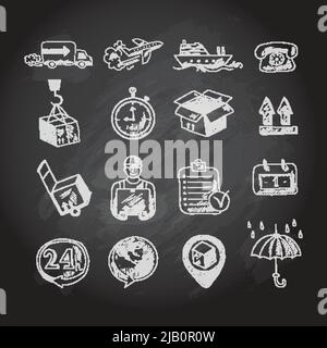 Logistik Versand Fracht Service Kreide Board Symbole stellen isolierte Vektor-illustration Stock Vektor