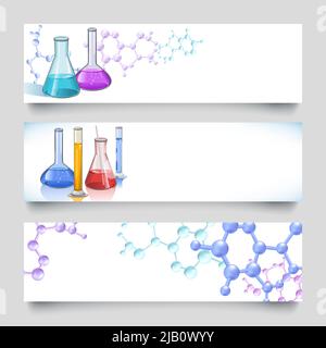 Chemisches Labor Glas Flaschen und Tuben Banner set mit molekularen Hintergrund-Vektor-illustration Stock Vektor