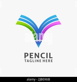 Farbenfrohes Bleistift-Logo-Design in Buchform Stock Vektor