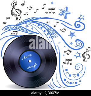 Abstrakte Musik Vinyl Platte Hintergrund Poster mit Doodle-Dekoration-Vektor-illustration Stock Vektor