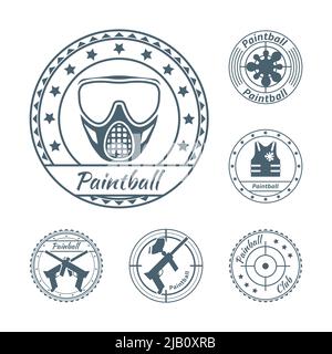 Paintball-Spiel Symbole drucken Set für Abzeichen oder Etiketten isoliert Vektor-illustration Stock Vektor