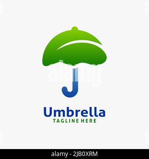 Logo mit Regenschirm und Blattmuster Stock Vektor