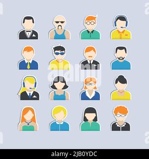 Avatar Symbole Aufkleber Benutzer Profilbildnis set isoliert Vektor-illustration Stock Vektor