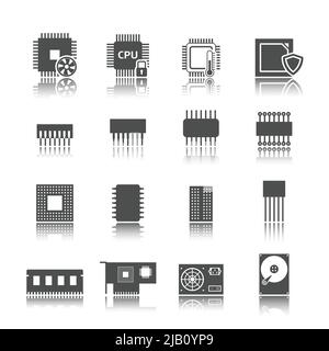 Elektronik Geräte Computer Schaltkreise schwarz-Icons set isoliert Vektor-illustration Stock Vektor