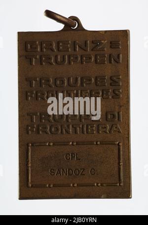 Gedenkabzeichen der Schweizer Grenzwache unbekanntes Etikett Stockfoto