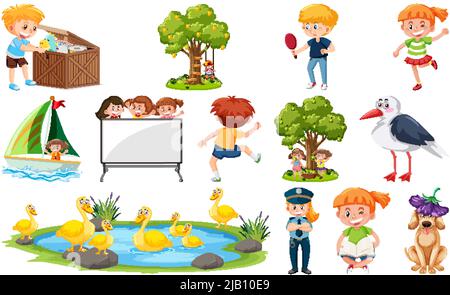 Set von verschiedenen niedlichen Kinder und Objekte Illustration Stock Vektor