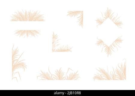 Trockenes Pampagras. Set mit Blumenrahmen am Rand Design. Beige cortaderia im Boho-Stil. Vektor-Blumen isoliert auf weißem Hintergrund. Trendige Vorlagen Stock Vektor