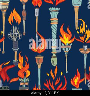 Feuer glühende Flamme Retro-Fackeln Musterdesign Vektor-illustration Stock Vektor