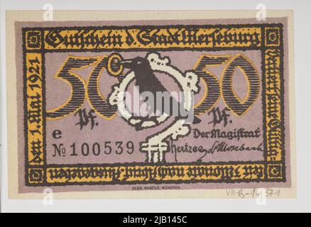 Ersatzgutschein für 50 Pfennig, Deutschland; Stadt, Merseburg, 1.05.1921 Stockfoto