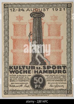 Bon na 50 pfennig, niemcy; Kultur und SportWoche, Hamburg, 12 24.08.1921 R. 31.08.1921r. Stockfoto