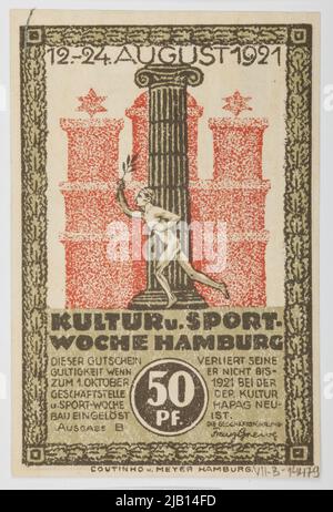 Bon na 50 pfennig, niemcy; Kultur und SportWoche, Hamburg, 12 24.08.1921 R. 10,1921r. Stockfoto