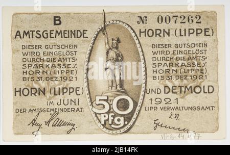 Ersatzgutschein für 50 Pfennig, Deutschland; Büro, Horn (Lippe); Juni 1921 Stockfoto