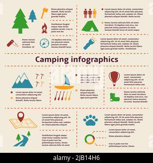 Camping und Outdoor-Tourismus Infografik Vorgangselemente für Webdesign und Präsentation Vektor-illustration Stock Vektor