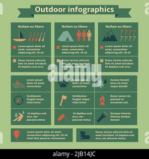 Camping und outdoor Freizeit Reisen Infografik Elemente für Webdesign und Präsentation Vektor-illustration Stock Vektor