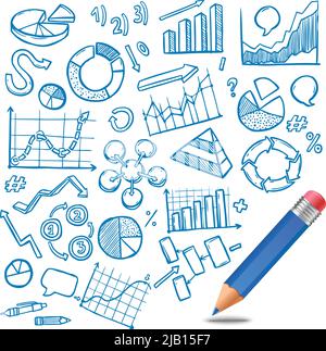 Diagramme und Diagramme Geschäfts- und Finanzskizze mit Bleistiftvektordarstellung Stock Vektor