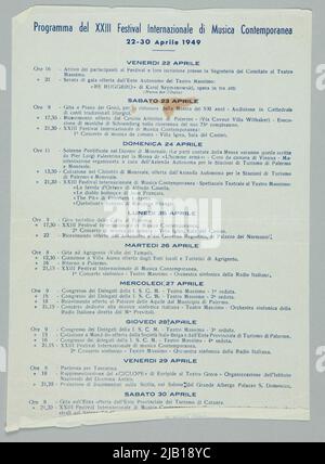 Werbebroschüre mit dem Programm des XXIII. Internationalen Festivals für zeitgenössische Musik Palermo 22 30.04.1949 (auf Italienisch) Stockfoto