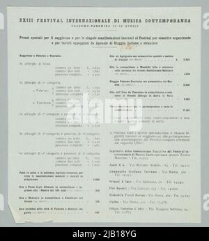 Werbebroschüre mit dem Programm des XXIII. Internationalen Festivals für zeitgenössische Musik Palermo 22 30.04.1949 (auf Italienisch) Stockfoto