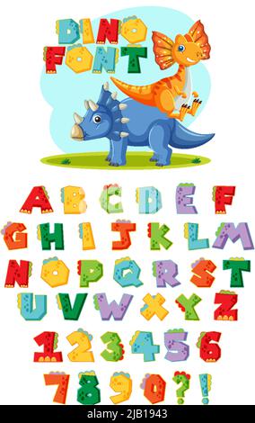 Englisches Alphabet A-Z mit Dinosaurier-Cartoon-Figuren Illustration Stock Vektor