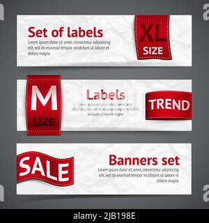 Kleidung Größe Trend Verkauf rote Label Band Banner Set isoliert Vektor Illustration Stock Vektor