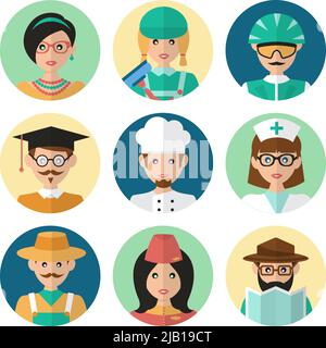 Gesichter Avatar Symbole Beruf Beruf Job set flach isoliert Vektor Illustration Stock Vektor