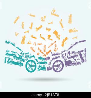 Autounfall Auto Kollision Fahrzeug Unfall Symbole Konzept Vektor Illustration Stock Vektor