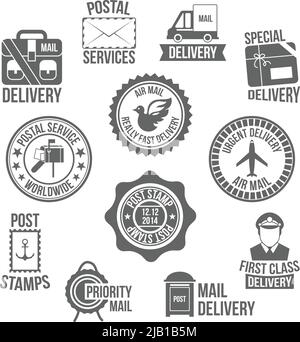 Post-Service-Sonderlieferung weltweit Mail-Label-Set isoliert Vektor-Illustration Stock Vektor