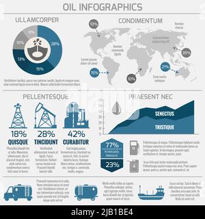 Globale Rohölbohrungen und Raffination industrieller Prozess Petroleumproduktion Verteilung Geschäft Infografik Statistische Darstellung Vektor illustrr Stock Vektor