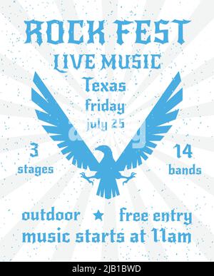 Rock fest Live-Musik-Party erhöhte Flügel Adler Silhouette Emblem Freiheit Symbol Poster Einladung abstrakte Vektor Illustration Stock Vektor