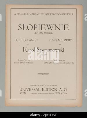 Anmerkungen Słopiewnie op. 46 mit den Worten von Julian Tuwim Szymanowski, Karol (1882 1937) Stockfoto