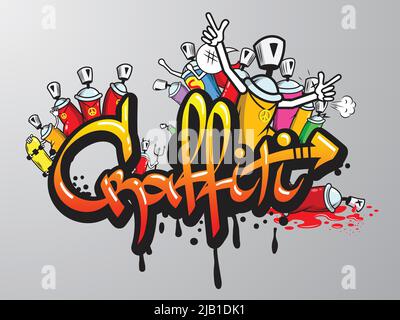 Dekorative Graffiti Kunst Spray malen Buchstaben und Zeichen Zusammensetzung abstrakte Wand Aerosol Skizze Grunge Vektor Illustration Stock Vektor