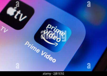 Kumamoto, JAPAN - Apr 20 2021 : Amazon Prime Video App, Abo-Video on-demand Over-the-top Streaming- und Verleihservice von Amazon, auf dem iPhone. Stockfoto