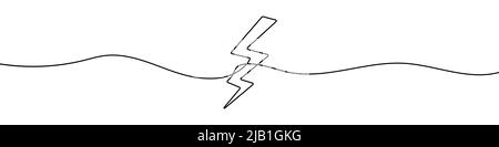 Kontinuierliche Linienzeichnung des Blitzes. Blitzliniensymbol. Hintergrund für einzeilige Zeichnung. Vektorgrafik. Symbol für „Blitzdurchlauflinie“ Stock Vektor