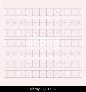 Arbeitsmappe zum Schreiben von Hieroglyphen. Liniertes Papier zum Drucken. Geometrisches Muster für die Schule. Realistisches liniertes Papier. Simulator zum Schreiben von Chinesisch Stock Vektor