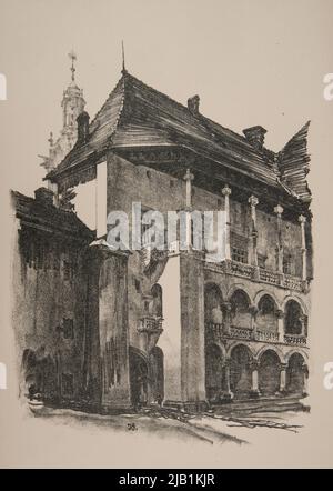 Innenhof des königlichen Schlosses in Wawel Ansichten von Krakau Feige Jan Gumowski veröffentlicht dank der Bemühungen der Stockfoto