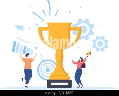 Happy Employee Appreciation Day – Cartoon-Illustration, um ihren Mitarbeitern mit „Great Job“ oder „Trophy“ im flachen Stil zu danken oder Anerkennung zu geben Stock Vektor