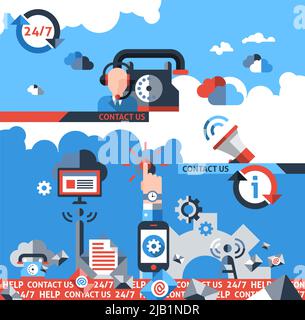 Kontaktieren Sie uns Telefon Kundendienst Benutzer Support Konzept Vektor Illustration Stock Vektor
