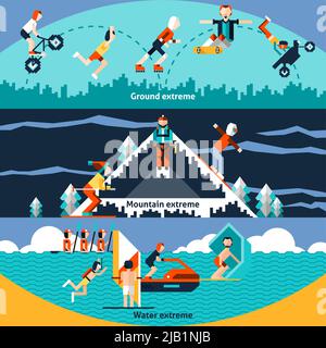 Extreme Wasser Boden Berg Sport horizontale Banner Set isoliert Vektor-Illustration Stock Vektor