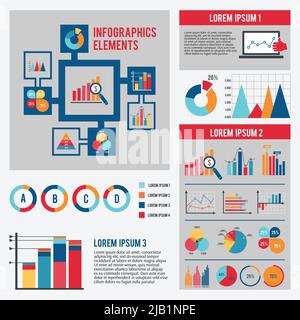 Business Data Finanzbericht Infografiken Elemente mit Punktbalken Kreisdiagramme und Grafiken isoliert Vektor Illustration gesetzt Stock Vektor