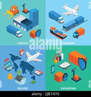 Logistik isometrisches Set mit Transport Safekeeping Lieferung 3d-Symbole isolierte Vektordarstellung Stock Vektor