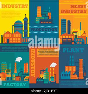 Fabrikbauindustrie und Technologiekonzept mit Manufaktur und Industrie Symbole Vektordarstellung Stock Vektor