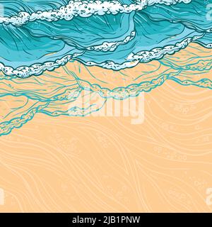 Wellen fließendes Wasser skizzieren Meer Ozean und Sandstrand Küste farbige Hintergrund Vektor-Illustration Stock Vektor