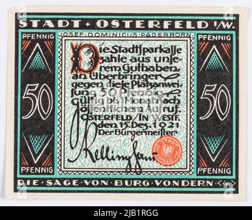 Ersatzgutschein für 50 Pfennig, Stadt, Osterfeld, Deutschland, Dezember 15, 1921. Gebrüder Jänecke, Hannover Stockfoto