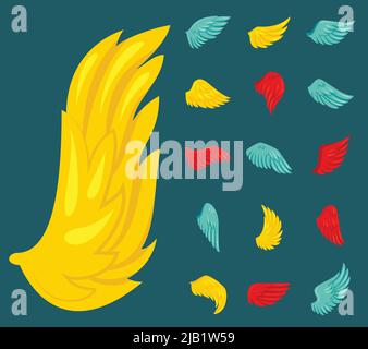 Flügel Symbole abstrakt heraldische Zeichen flach set isoliert Vektor-Illustration Stock Vektor