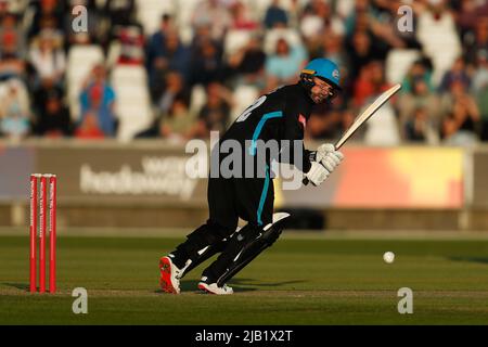 CHESTER LE STREET, GROSSBRITANNIEN. JUNI 1. Colin Munro von Worcestershire Rapids Fledermäuse während des Charlotte Edwards Cup-Spiels zwischen Northern Diamonds und Loughborough Lightning am Seat Unique Riverside, Chester le Street am Mittwoch 1.. Juni 2022. (Kredit: Will Matthews | MI News) Kredit: MI News & Sport /Alamy Live News Stockfoto