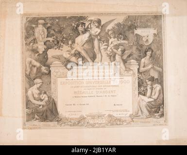 Diplom der Silbermedaille für Erazm Barącz von der Weltausstellung 1900 in Paris Didier, Adrien (1838 1924), Boignard, Camille (1875 19..), Imp. A. Porcabeuf Stockfoto