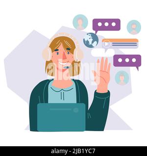 Customer Service Operator, technischer Online-Support weibliche Hotline-Berater. Online-Assistent des virtuellen Hilfe-Service, flache Vektordarstellung isolieren Stock Vektor