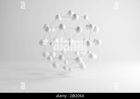 Dreidimensionales Rendern von weißen verbundenen Kugeln. 3D Abbildung Stockfoto