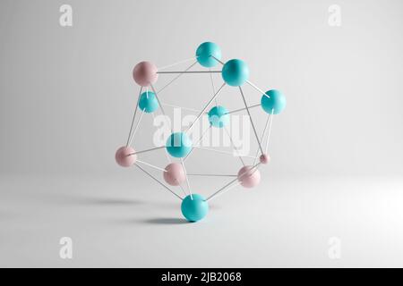 Dreidimensionales Rendern von weißen verbundenen Kugeln. 3D Abbildung Stockfoto