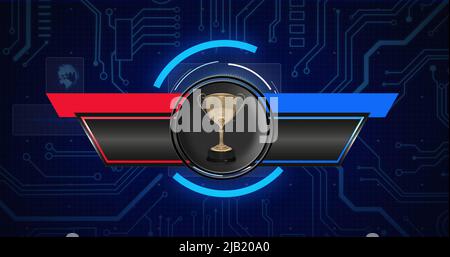 Abbildung von Scanning und Datenverarbeitung der Scopes mit gewinnender Tasse Stockfoto