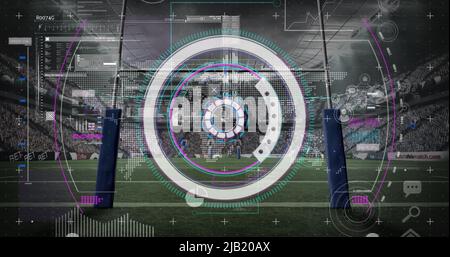 Bild des Scannens und der Datenverarbeitung über dem Sportstadion Stockfoto